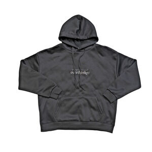 Pullover Hoodie Black Logo Kangroo Pocket Drawstring Hood Gorpcore Minimal NWOT